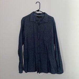 Navy button up long sleeve polo collared tee casual or formal streetwear shirt